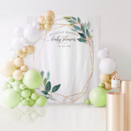 Tapiz Fondo de ducha de bebé Greenery Gold Photo Booth