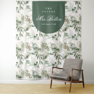 Tapiz Fondo de ducha de novia con arco de eucalipto boho