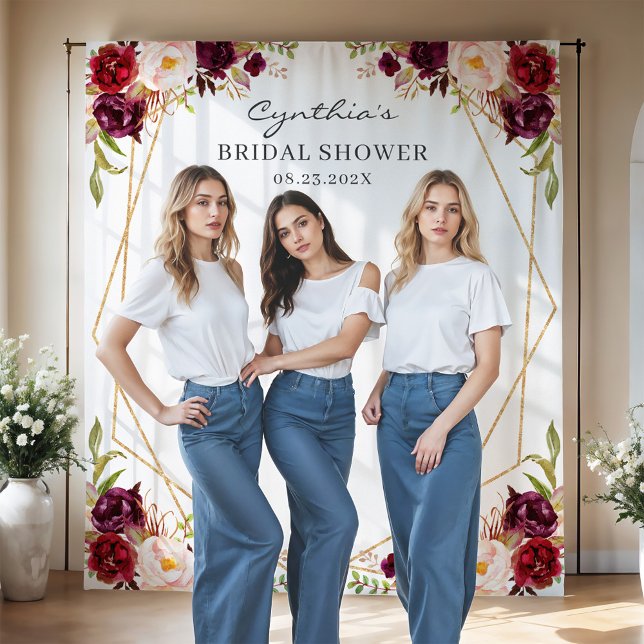 Tapiz Fondo de Ducha de Novia Floral Geométrico Borgoña (Subido por el creador)