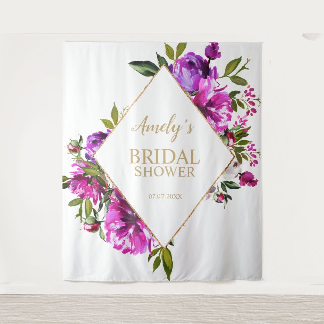 Tapiz Fondo de ducha de novia - Flores púrpura (Anverso)