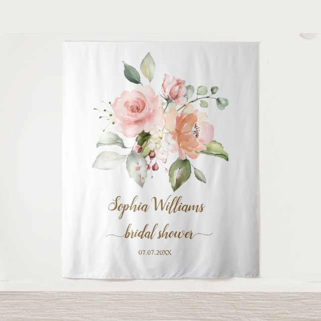 Tapiz Fondo de ducha de novia - rosas rosadas Rubor (Anverso)