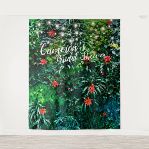 Tapiz Fondo de Ducha Nupcial con Luces de Flores Tropica