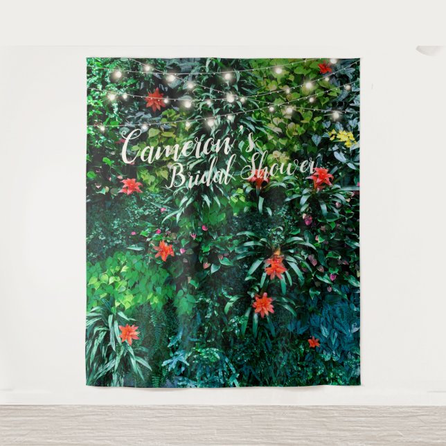 Tapiz Fondo de Ducha Nupcial con Luces de Flores Tropica (Anverso)