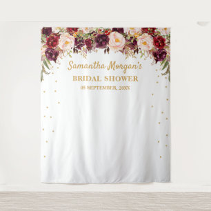 Tapiz Fondo de ducha nupcial floral marsala borgoña