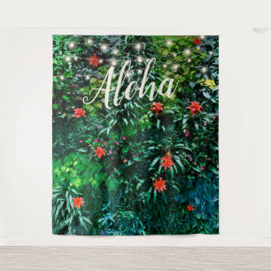 Tapiz Fondo de fiesta Aloha con luces de flores tropical