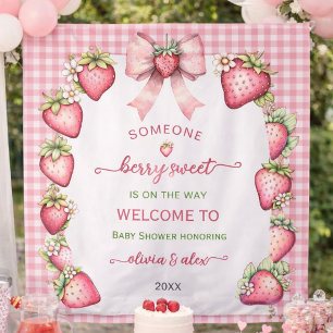 Tapiz Fondo de fiesta de bebé Plaid bow berry sweet baby