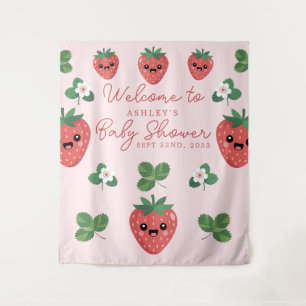 Tapiz Fondo de Fiesta de Bienvenida de Fresa Kawaii para