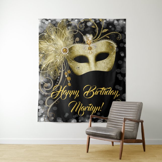 Tapiz Fondo de fiesta de cumpleaños de máscara (In situ)