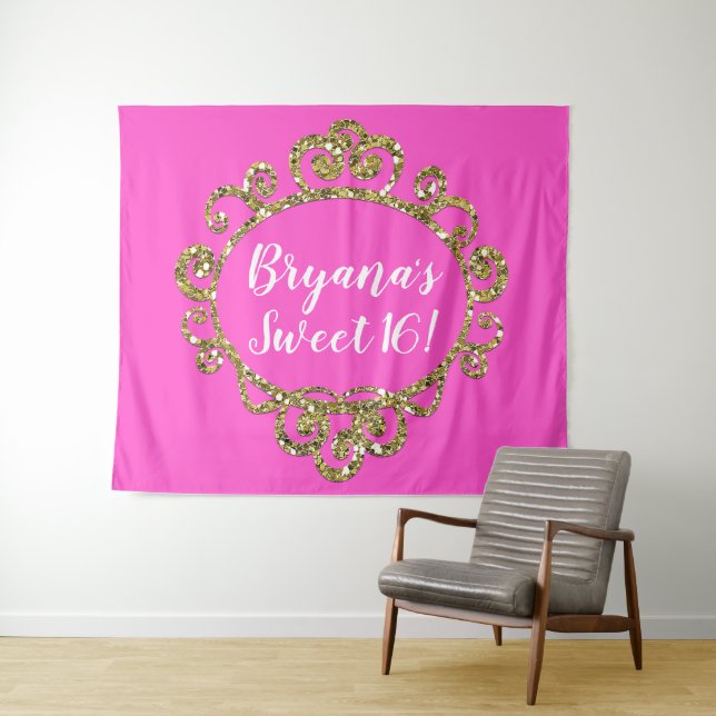 Tapiz Fondo de fiesta de cumpleaños de purpurina dorada  (In situ (horizontal))