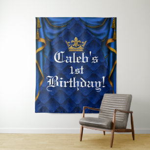 Tapiz Fondo de fiesta de cumpleaños elegante real azul y
