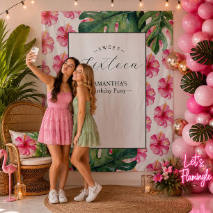 Tapiz Fondo de Fiesta de Cumpleaños Sweet 16 Flor Tropic