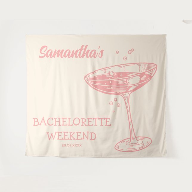 Tapiz Fondo de fiesta de despedida de soltera retro rosa (Anverso (horizontal))