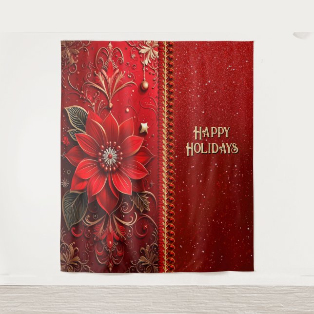 Tapiz Fondo de Fiesta de Flor Roja de Navidad (Anverso)