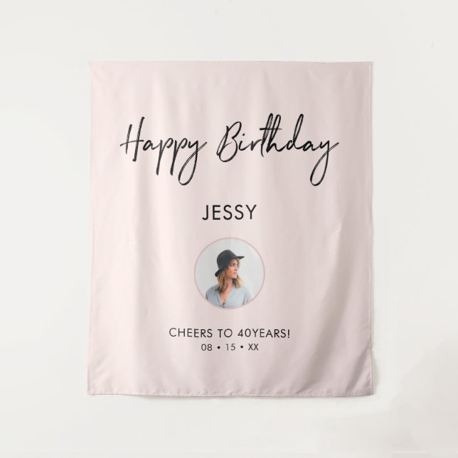 Tapiz Fondo de Fiesta de foto de cumpleaños Pink & Black (Anverso)