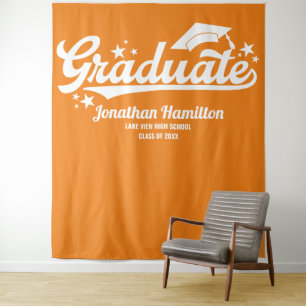 Tapiz Fondo de fiesta de graduación naranja para graduad