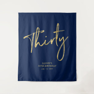 Tapiz Fondo de Fiesta de los 30 Años Oro y Marina Azul