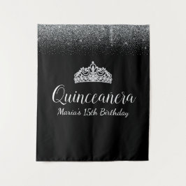 Tapiz Fondo de fiesta de Quinceañera negro y plateado co