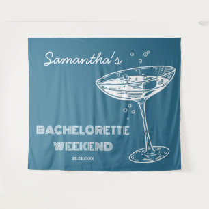 Tapiz Fondo de fiesta de soltera retro boho azul teal