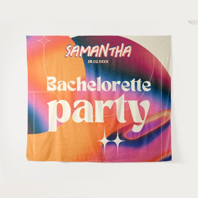 Tapiz Fondo de fiesta de soltera retro Groovy 70s Rosa (Anverso (horizontal))