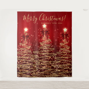 Tapiz Fondo de fiesta Gold Red Christmas Trees w/ Lazos