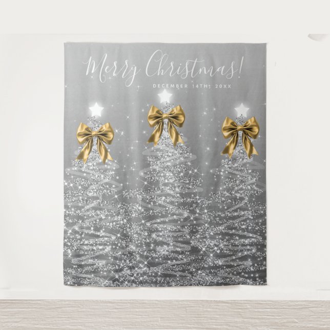 Tapiz Fondo de fiesta Silver Christmas Trees con lazos d (Anverso)