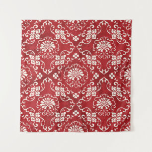 Tapiz Fondo de flores de espiral roja china.