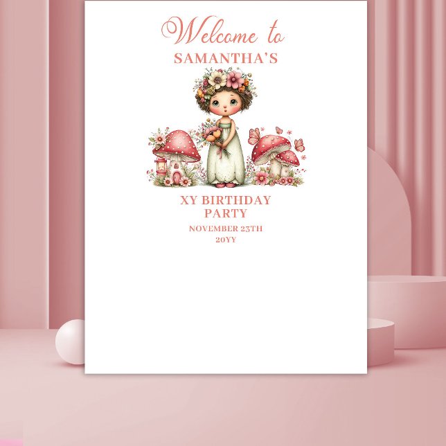 Tapiz Fondo de Flores Rosadas para Cumpleaños 1 de Hada  (Whimsical Fairy 1st Birthday Blush Flowers Backdrop)