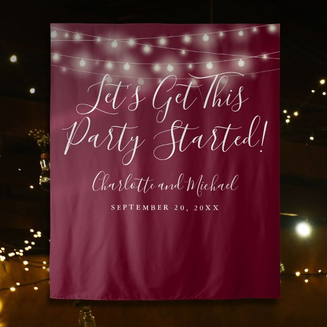 Tapiz Fondo de foto burgundy luces de fiesta iniciada (Party Started Lights Burgundy Photo Backdrop)