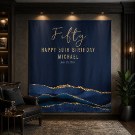 Tapiz Fondo de foto de ágata azul y oro para 50 cumpleañ