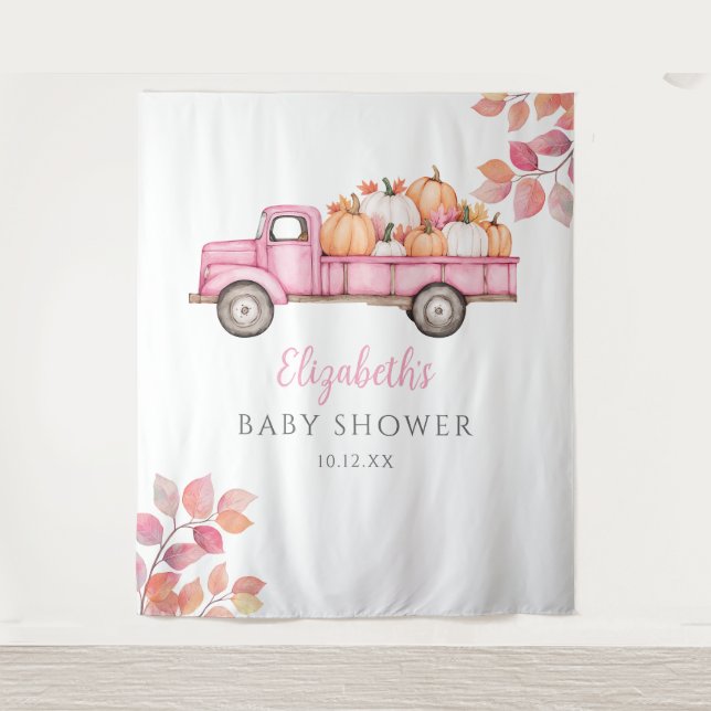 Tapiz Fondo de Foto de Baby Shower Little Pumpkin Pink (Anverso)