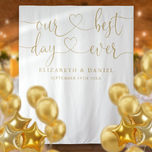 Tapiz Fondo de foto de boda con corazón dorado y guión p