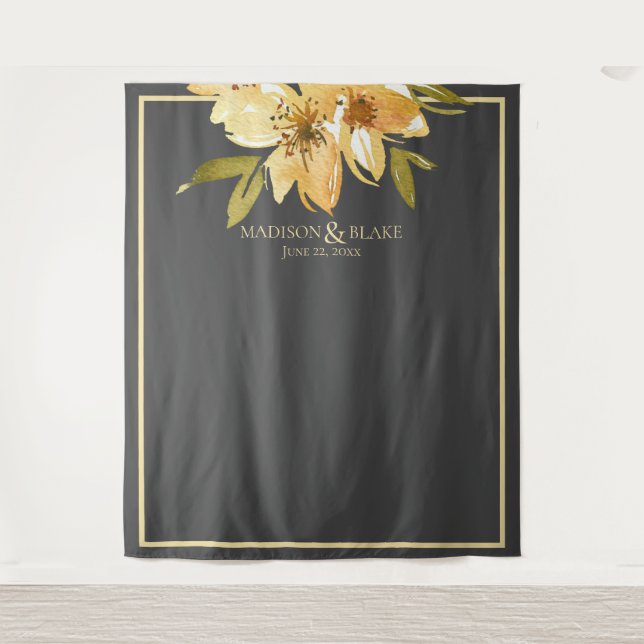 Tapiz Fondo de foto de Boda de flor verde gris amarillo (Anverso)