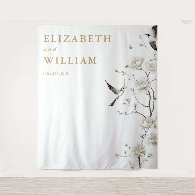 Tapiz Fondo de foto de boda elegante de chinoiserie dora (Anverso)