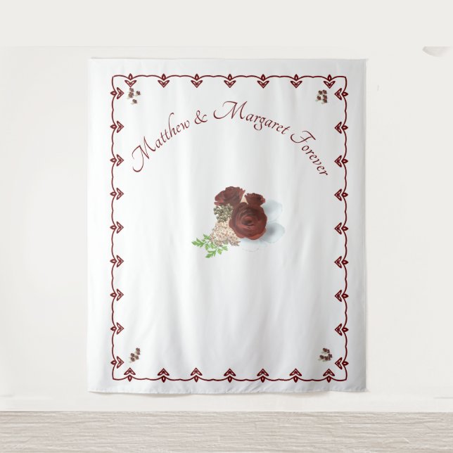 Tapiz Fondo de foto de boda Rosa Borgoña (Anverso)