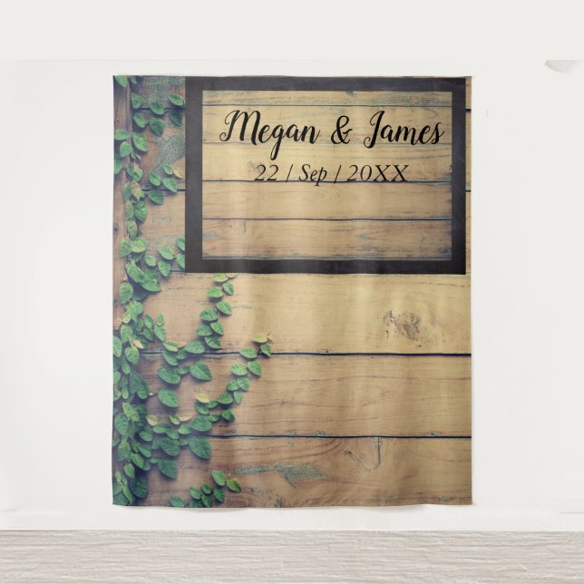 Tapiz Fondo de foto de boda rústica de madera vieja (Anverso)