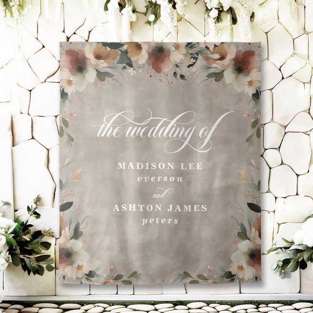 Tapiz Fondo de foto de Boho Beige-Boda floral (Step into a fairy tale with our beautiful wedding backdrops, perfect for capturing your love.)