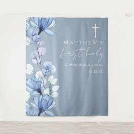 Tapiz Fondo de foto de comunión floral azul polvoriento