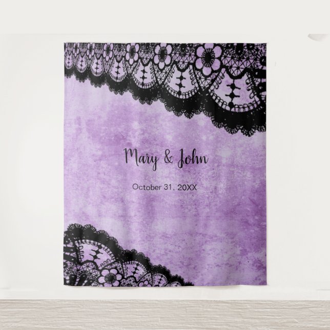 Tapiz Fondo de foto de encaje negro gótico morado (Anverso)