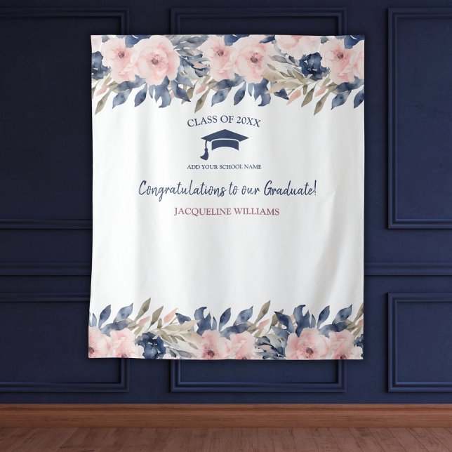 Tapiz Fondo de foto de graduación azul y rosa Floral (Subido por el creador)