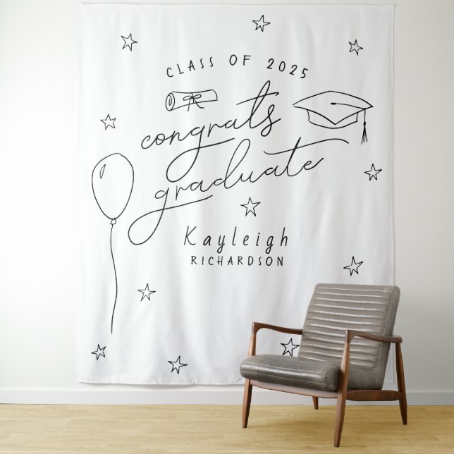 Tapiz Fondo de foto de graduación con mano blanca negra (In situ)