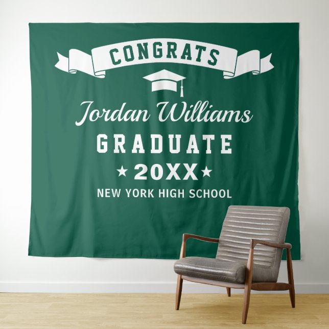 Tapiz Fondo de Foto de Graduación Verde Blanco Moderno (In situ (horizontal))