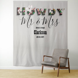 Tapiz Fondo de Foto de Lino Rústico Floral Howdy Sr Sra