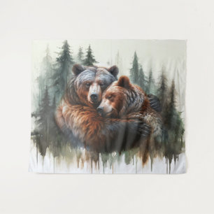 Tapiz Fondo de Foto de Osos de Acuarela Rustico Salvaje
