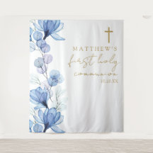 Fondo de foto de primer comunión floral azul