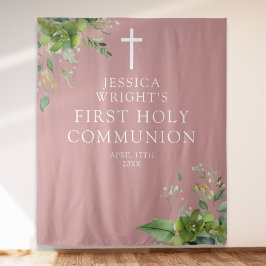 Tapiz Fondo de foto de Primera Comunión rosa verde
