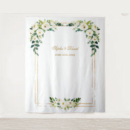 Tapiz Fondo de foto del cuadro de oro floral blanco Char