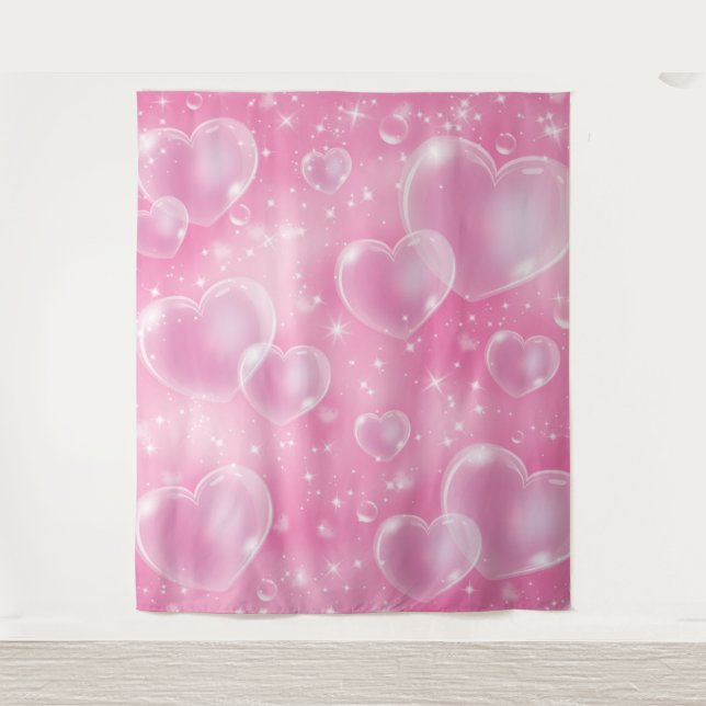 Tapiz Fondo de foto Fiesta de Pink Bubble Hearts 90 (Anverso)