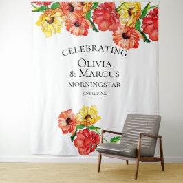 Tapiz Fondo de foto floral rojo y amarillo acuarela