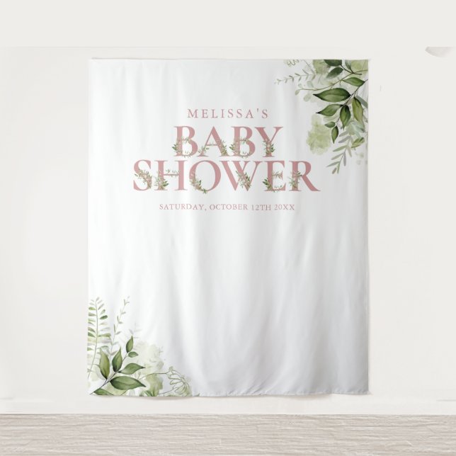 Tapiz Fondo de Foto para Baby Shower Greenery Dusty Rose (Anverso)