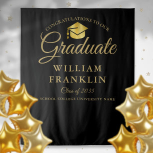 Tapiz Fondo de Fotografía de Graduación Negro y Dorado M